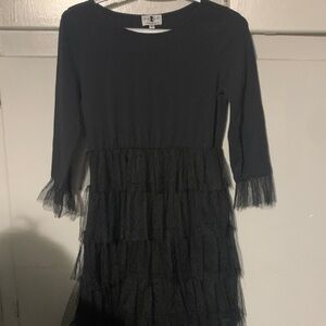 Dainty Jewell’s Black Tiered Tulle Dress with Lace Trim